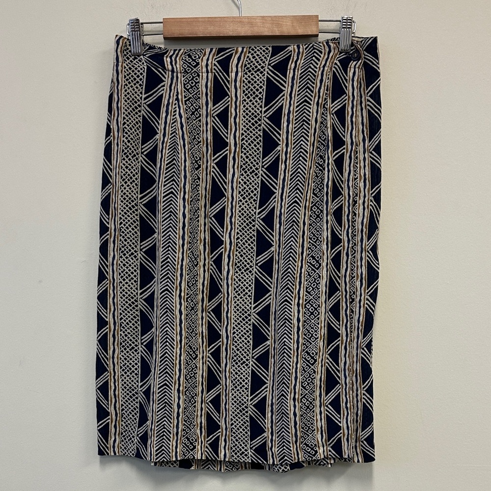 Elegant Navy and Cream Tribal Patterned Wrap Skirt